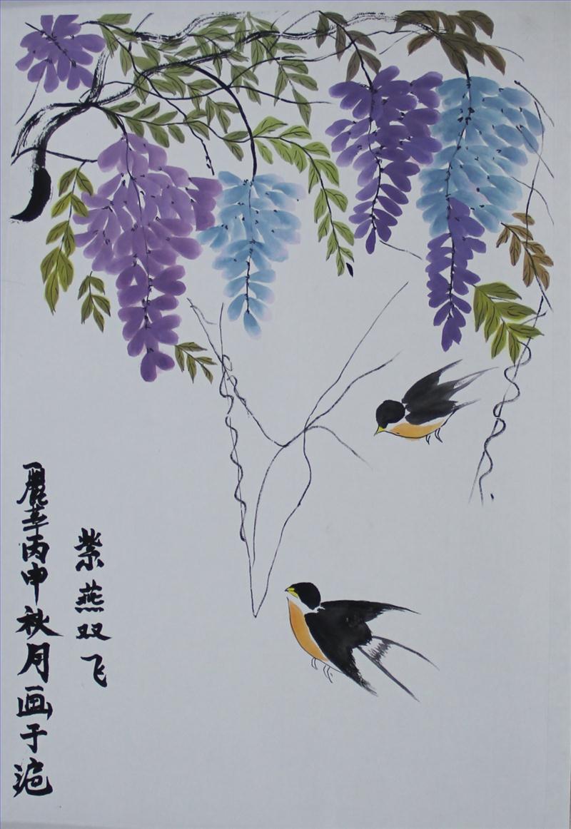 紫燕双飞—蔡丽华(花鸟画第四期)